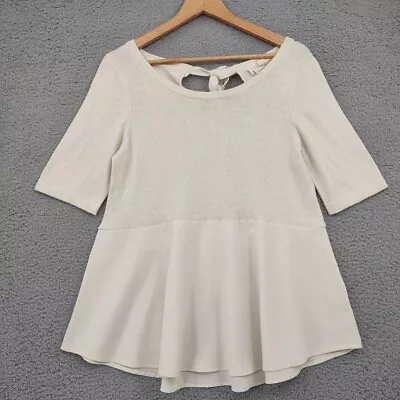 Moth Top Women Medium Ivory Silk Blend Short Sleeve Peplum Pullover Casual Shirt • $21.99