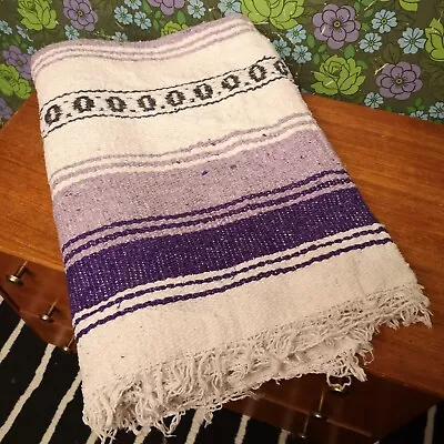 £18.99 • Buy Mexican Purple Grey White Woven Stripy Falsa Yoga Blanket Throw 74 X52 