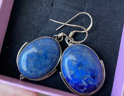 Sterling Silver .925 Large Natural Blue Lapis Lazuli Wire Earrings And Posts • $49.99