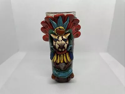 Aztec Warrior Hand Painted Shot Glass Mexico Agate Stone 4” Never Used • $9.95