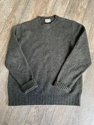 Mens Medium LL Bean Dark Green Shetland Wool Crew Neck Sweater Grandpa Academia • $48.49