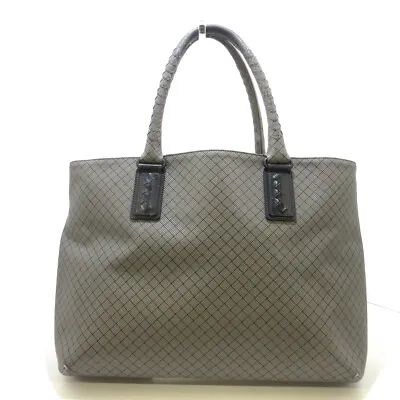 Auth BOTTEGA VENETA Marco Polo / Intreccio Jet - Gray Black PVC Leather Tote Bag • £208.19