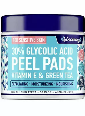 Glycolic Acid Pads Peel For Sensitive Skin Vitamin E & Green Tea - AHA - 50 Pads • $9.90