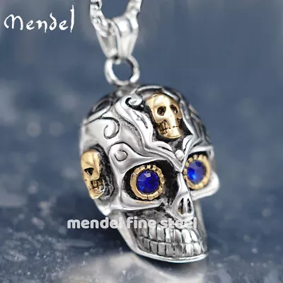 MENDEL Stainless Steel Mens Gothic Biker Skull Punk Pendant Necklace For Men • $13.99