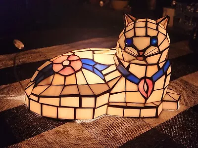 Rare Vtg Tiffany Stained Glass Cat Table Lamp By House Of Lamps Accent Lamp • $160