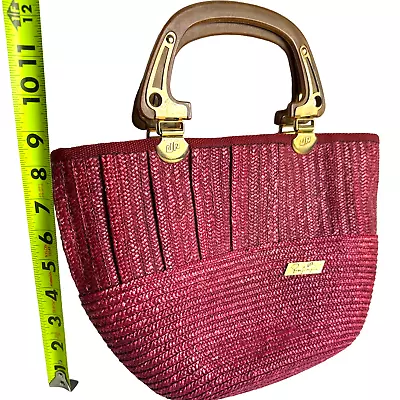 Vintage Pier Giorgio Woven Handbag Italian Straw Purse Maroon Merlot Wine Red  • $24.88