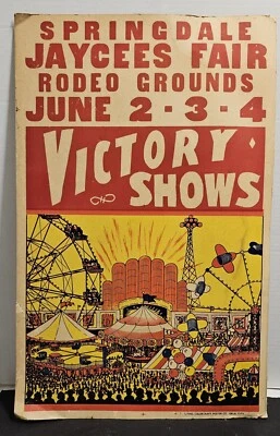 $19.99 • Buy Vintage Original Victory Shows Carnivale Fair Rodeo Circus Poster Springdale Ar