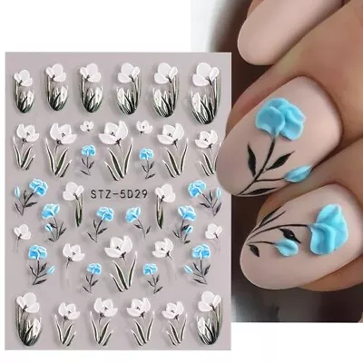 5D Nail Art Stickers Decals Embossed Flowers Floral Daisy Decoration Tulips 5D29 • £2.75