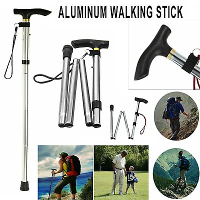 Walking Stick Easy Folding Aluminium Height Adjustable Lightweight Plain Sticks • £9.14