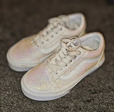 Girls Vans Old Skool Casual Shoes UV Glitter Pink/true White Size US 11.5 • $30