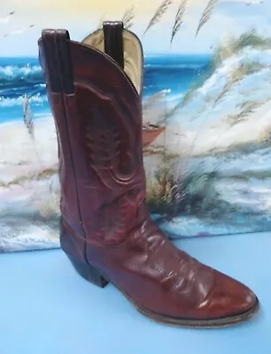  Vintage Mens Burgundy Leather Cowboy Boot 6751  Size 9 D • $69.99