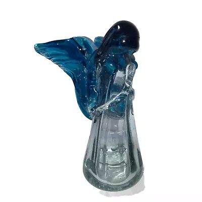 Murano Style Art Glass Praying 6” Blue And Clear  Glass Angel • $37.99
