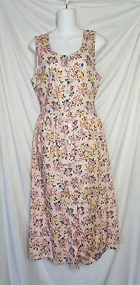 The Vermont Country Store Dress Size Medium Pink Floral Button Front Sleeveless • $29.99