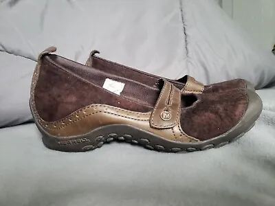 Merrell Plaza Bandeau Shoes Womens Size 7.5 Mary Jane Chocolate Brown Suede • $19.95