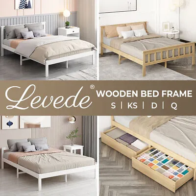 $139.99 • Buy Levede Wooden Bed Frame Double Queen Single Kingsingle Size Mattress Base Timber
