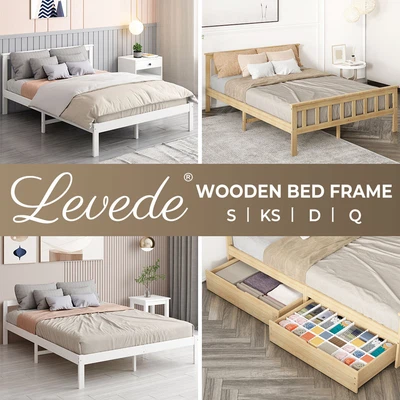 $129.99 • Buy Levede Wooden Bed Frame Double Queen Single Kingsingle Size Mattress Base Timber