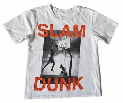 Place Boys Size M (7/8) Slam Dunk Hoops Shirt White Short Sleeve  • $10