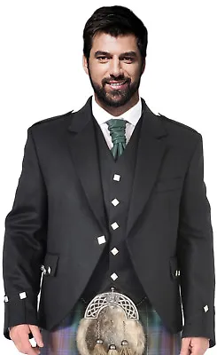 £99 • Buy Ex Hire Scottish Black Argyll Kilt Jacket & Vest Waistcoat A1 Condition Cleaned