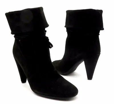 FORNARINA Womens Boots Size 40 Black Suede Foldover Tassle Tie Around High Heel • $36.58