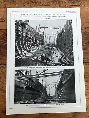 £28 • Buy 1914 Engineering Print - Aquitania (  Deck Views & Side Framing ) 