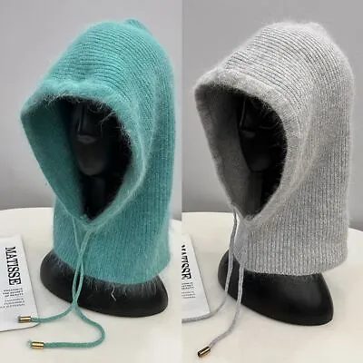 Warmer Women Bib Caps Real Rabbit Fur Knitted Beanie Ski Mask Hat  Women Man • £14.32