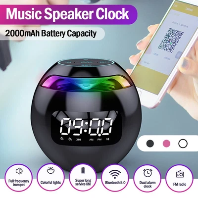 $19.54 • Buy Wireless Bass Bluetooth 5.0 Speaker Digital Clock Dual Alarm Clock TF/FM Radio