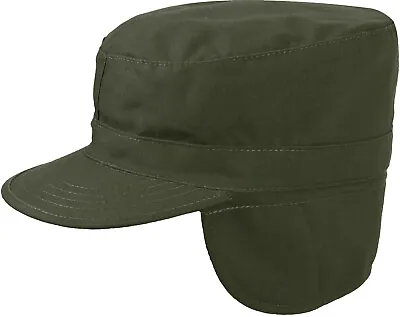 Olive Drab Military Fatigue Patrol Cap With Ear Flaps • $14.99