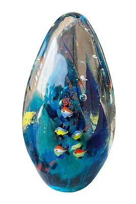 Vintage Murano Glass Aquarium Fish Egg Shape Paperweight 7 3/4” Tall Not Signed • $39.99