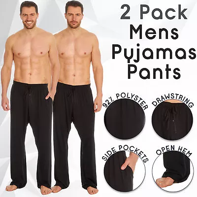 2 Pack Mens Pyjama Bottoms Pajama Pants Lounge PJ Trouser Loungewear Black S-XXL • £10.99