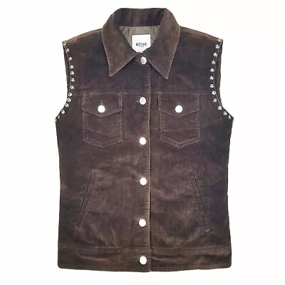 MOSCHINO JEANS Velvet Corduroy Vest Trucker Jacket Stud Quilt Lined Brown It42 M • $200