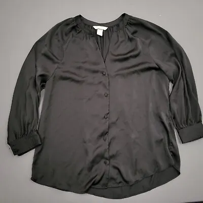 H&M Blouse Womens Small S Long Sleeve Button Up V Neck Lightweight Black • $16.99