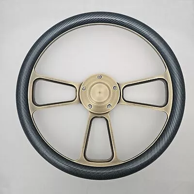 14  Bronze Billet Steering Wheel Carbon Fiber Wrap Horn Chevy Muscle C10 Ford • $192.18