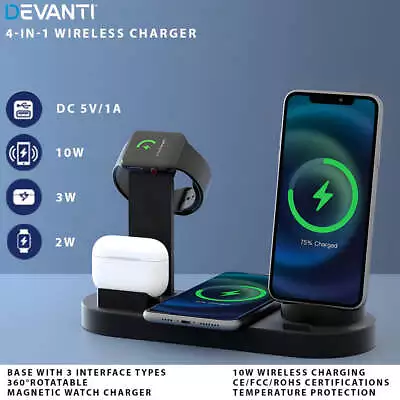 Devanti 4-in-1 Wireless Charger Dock Multi-function Charging Station For Phone • $28.03