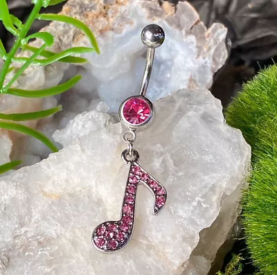 Musical 1/8 Note Dangle Belly Ring Pierced Naval Music CZ Gem Navel Piercing • $11.95