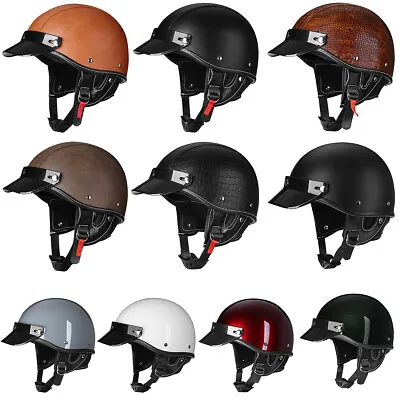 DOT Vintage Motorcycle Half Helmet Leather Scooter Helmet Open Face Jet Helmet • $68.99
