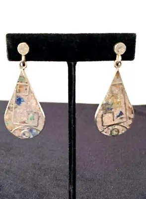 VTG TAXCO MEXICO 950 SILVER Crushed Stone Inset Dangle Earrings Signed MB 9.2G • $59.95