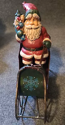 Vintage Metal Sleigh Resin Santa Claus Figurine Christmas Decoration 10  X 9  H • $19.75