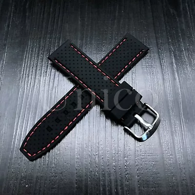 22 MM Black/Red Stitching Mens Rubber Dive Watch Band Strap Fits For Timex • $10.99