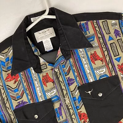 VTG Longhorn By Niver Western Wear LS Native America Rodeo Shirt Mens Size Large • $24.77