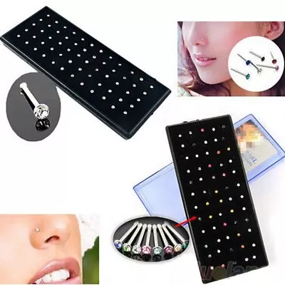 $2.99 • Buy 60pcs Crystal Rhinestone Nose Ring Bone Stud Stainless Steel Body Piercing Gift