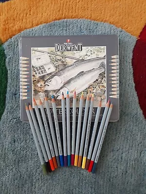 Derwent 24 Watercolor Pencils 15 Gently Used Vintage Peter Byatt Tin #32883 • $14