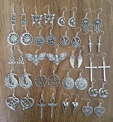 Dangle Drop Wicca Pagan Boho Symbol Vintage Xmas Gypsy Silver Earrings • £3.50