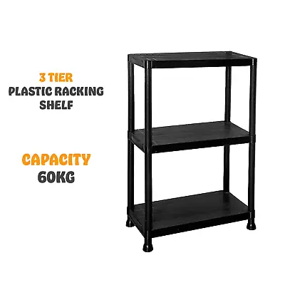 3 Tier Plastic Shelving Home Storage Unit Shelves Racks Garage Organiser New • £18.85