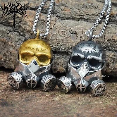 Mens Punk Gold Plated Antigas Mask Skull Pendant Necklace Gothic Hip Hop Bikers • $9.99