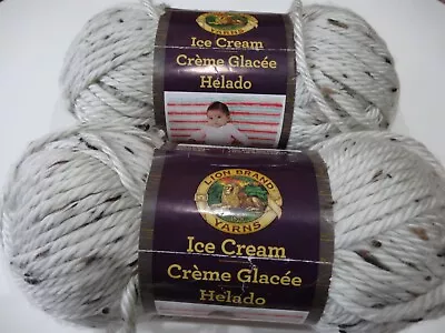 2 X 200g LION BRAND YARNS ICE CREAM CREME GLACEE COOKIES & CREAM COLOUR 200 • £15