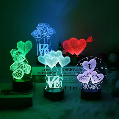 3D Illusion Night Light LED Table Desk Lamps 7 Colour Change Kids Birthday Gift • £12.99