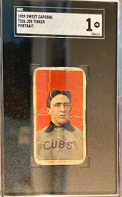 1909 T206 Joe Tinker Portrait Chicago Cubs HOF Sweet Caporal SGC 1 • $379