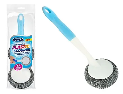 2 Non Scratch Cleaning Scourer Plastic Easy Grip Handle Washing Up Dishes Pans • £5.97