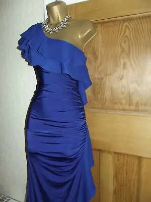 FLAWED  Jane Norman Blue Ruffle Long Dress ❤️Ball Gown Dress Size 12 14 Maxi • £25