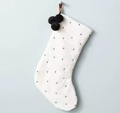 Hearth And Hand Magnolia Christmas Stocking Sour Cream Black Embroidered Stars • $18.95